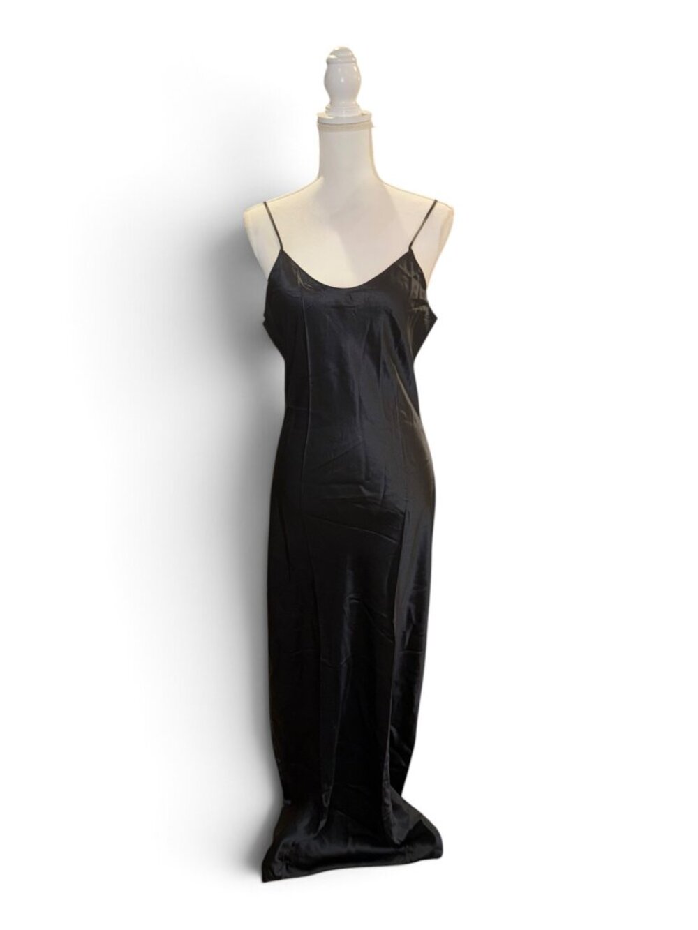 Quince Black 100% Silk Slip Dress With Adjustable Straps Size M Elegant Maxi-Len